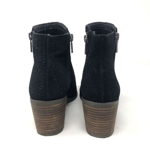 Lucky Brand Pagira Black Suede Ankle Boots Womens 8 Stacked Heel Double Side Zip - Picture 6 of 12